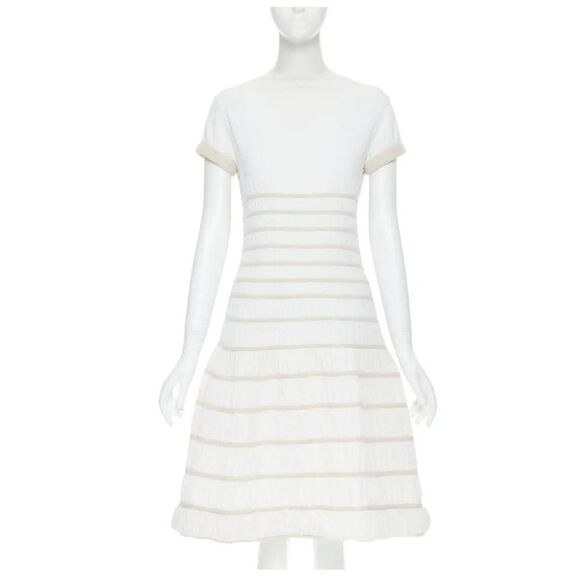 ALAÏA black viscose ribbed cloque fit flare cocktail dress - Picture 1 of 6